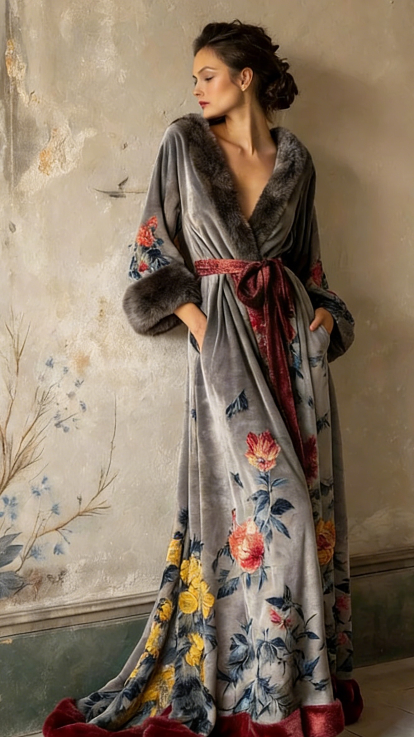 Women's Autumn and Winter Cotton Velvet Blended Robe (With Belt)