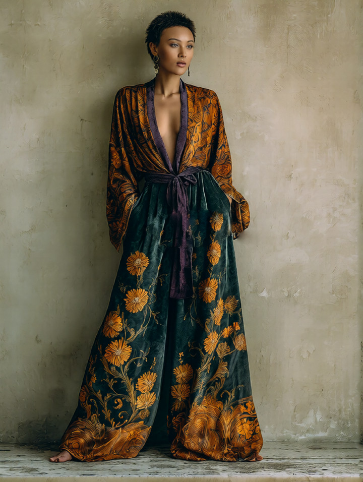 Elegant Baroque Retro Velvet Jumpsuit for Women