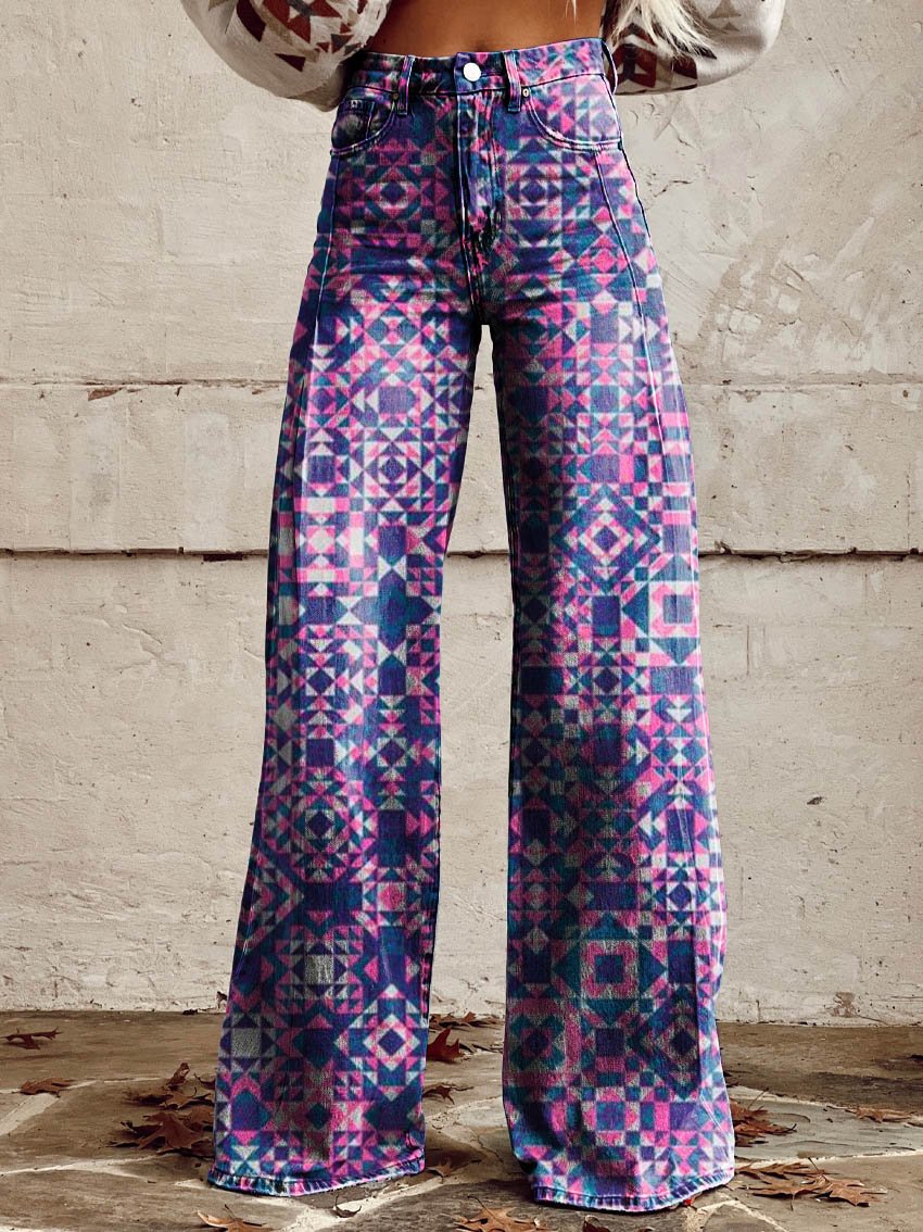 Purple Casual Wide-Leg Pants