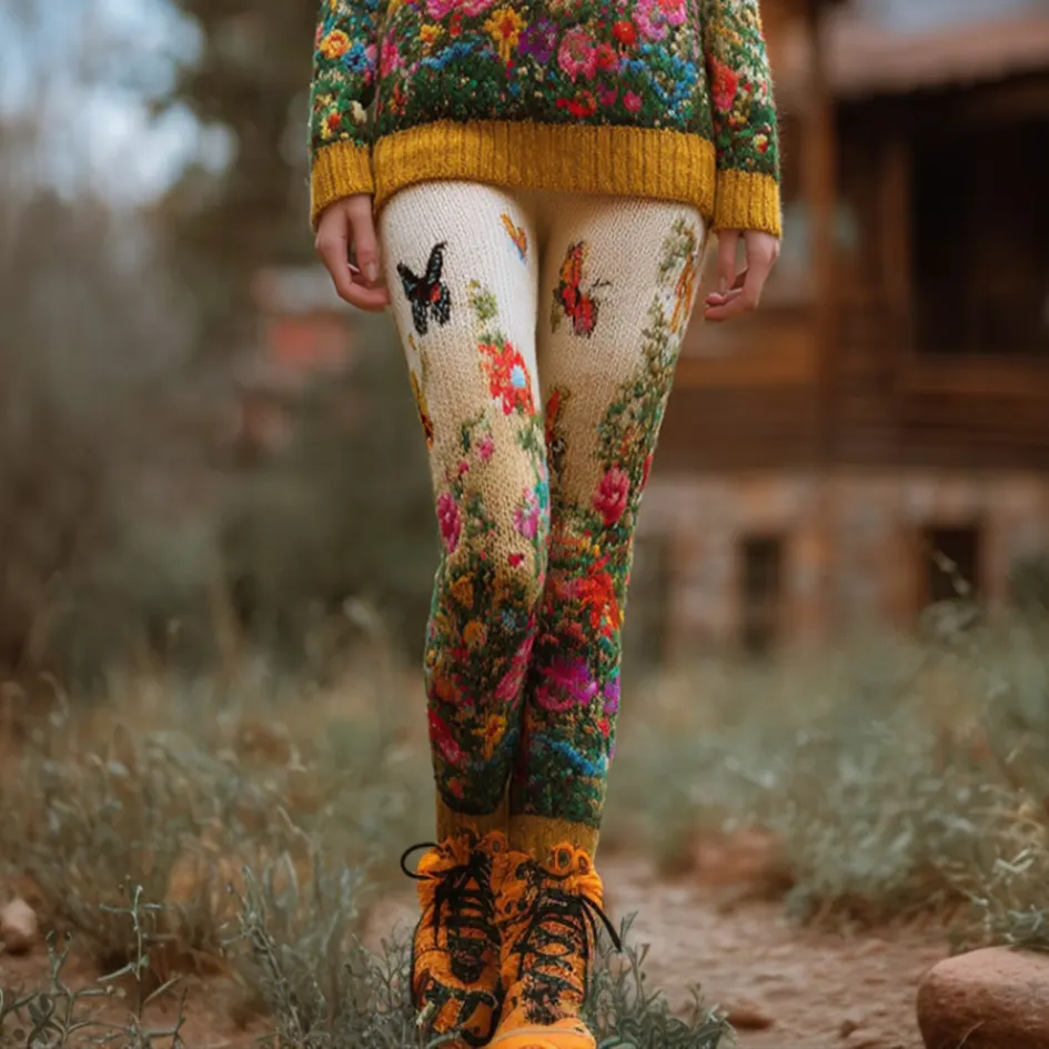 Secret Garden Retro Women's Knitted Tight-fitting Leggings