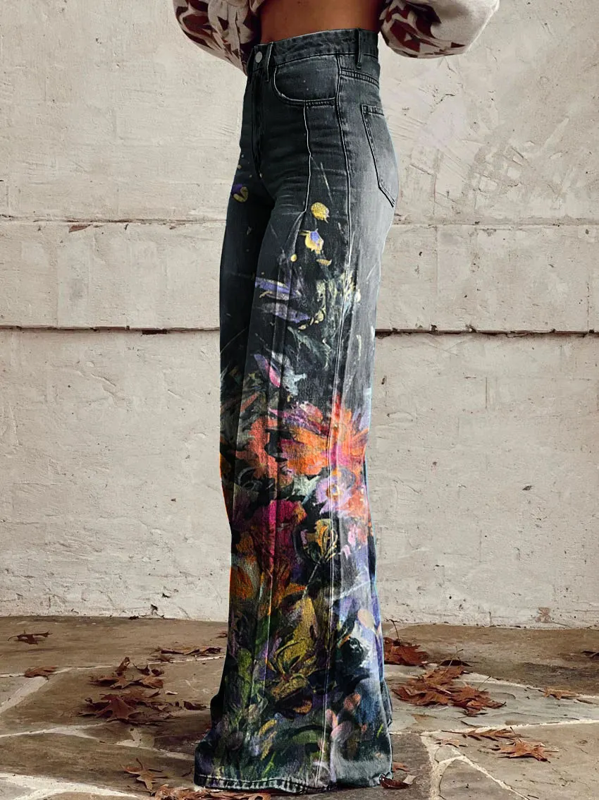 Floral Print Casual Wide-Leg Pants