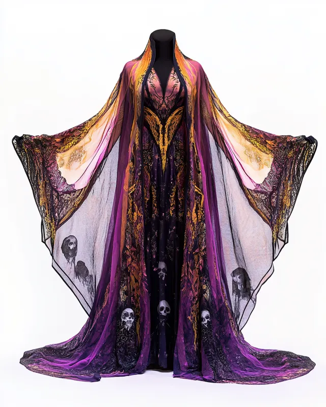 Women's Boho Witch Bat Wing Sleeve Contrast Evening Dress 49c2