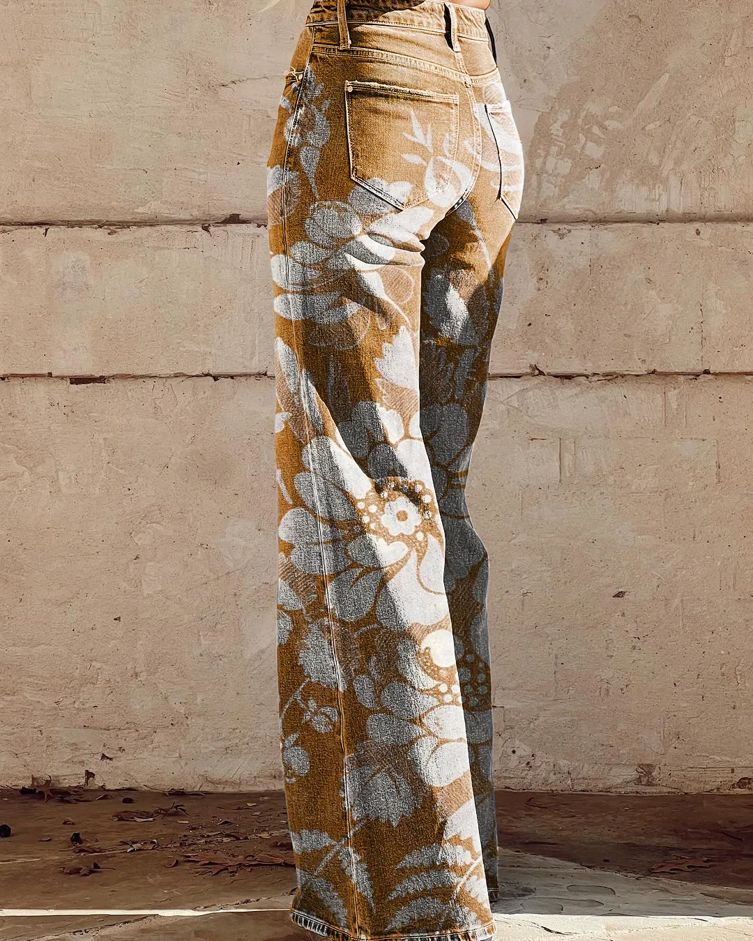 Vintage Floral Print Casual Wide-Leg Pants