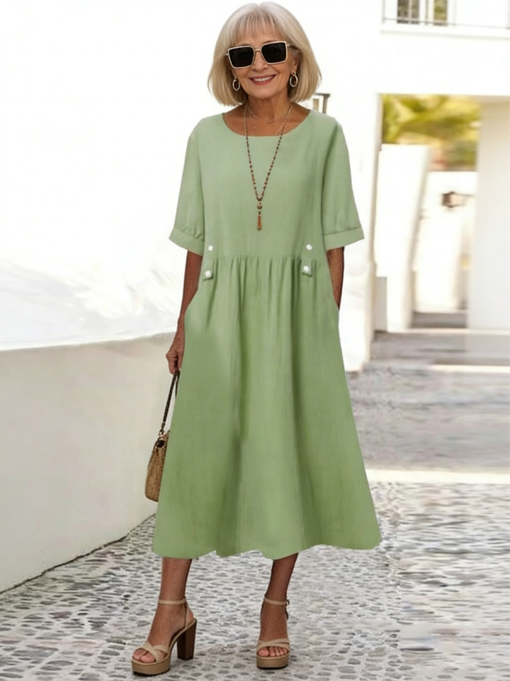 Linen-Blend Relaxed Midi Dress