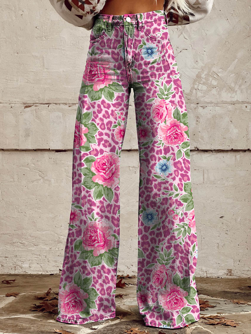 Leopard Print Casual Wide-Leg Pants