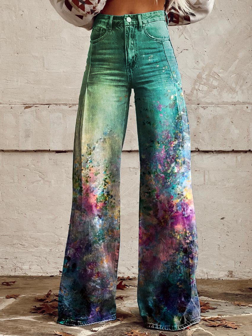 Floral Print Casual Wide-Leg Pants