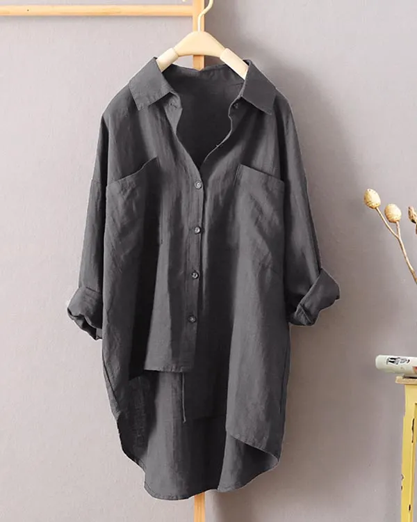 Linen Cardigan Pocket Long Sleeve Shirt Top