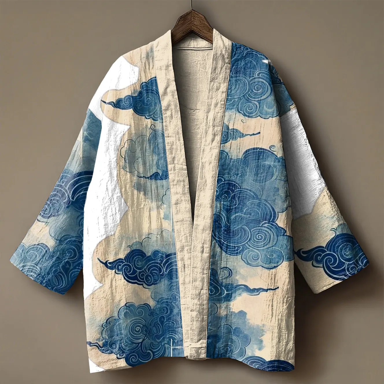 Japanese art embroidered printed linen cardigan kimono