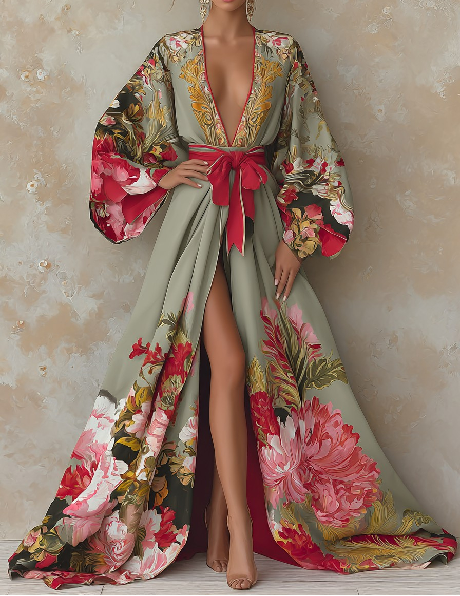 Elegant Vintage Printed Robe