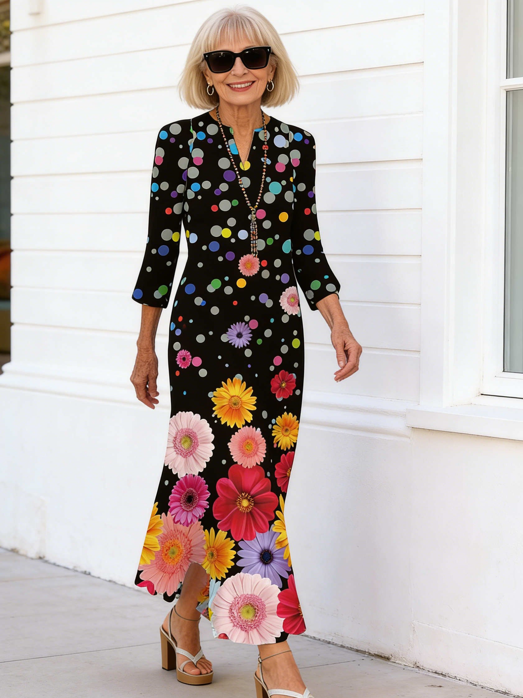 Black-and-White Floral Maxi Dress