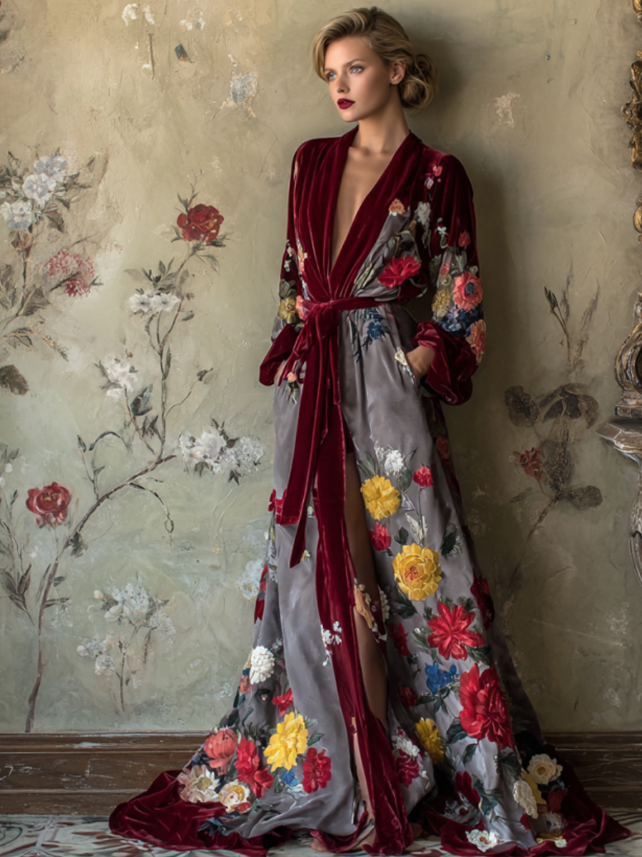 Autumn and winter elegant velvet robe (with belt)