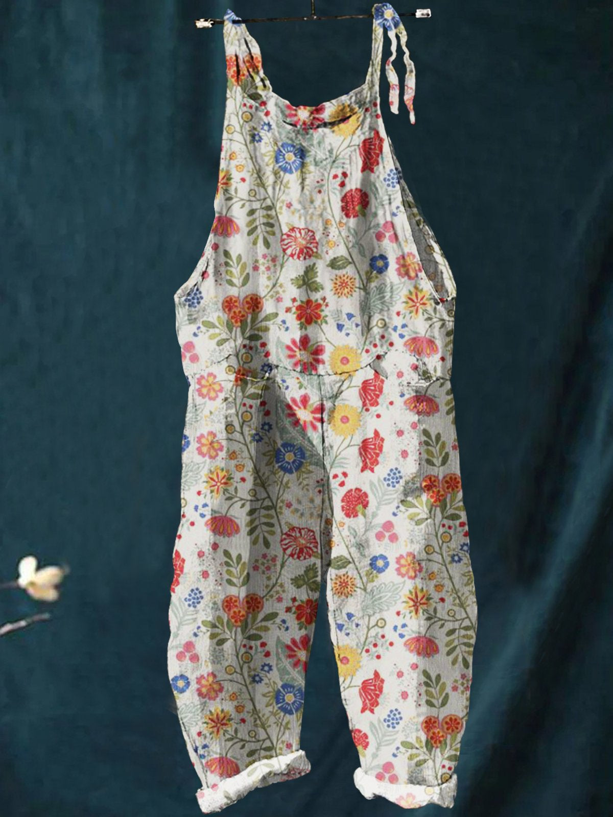 Flower Art Print Casual Wide-Leg Jumpsuit