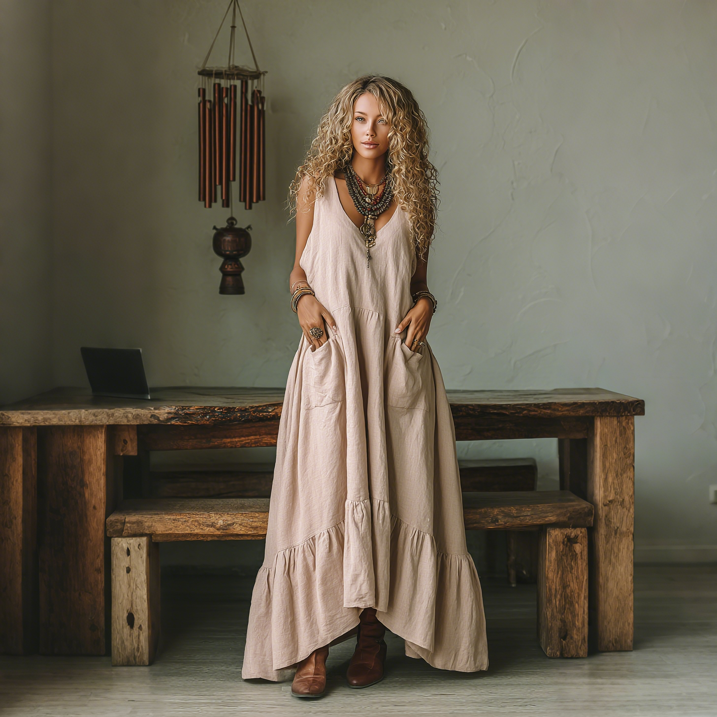 Elegant V-neck Oversized Comfortable And Breathable Vest Dress
