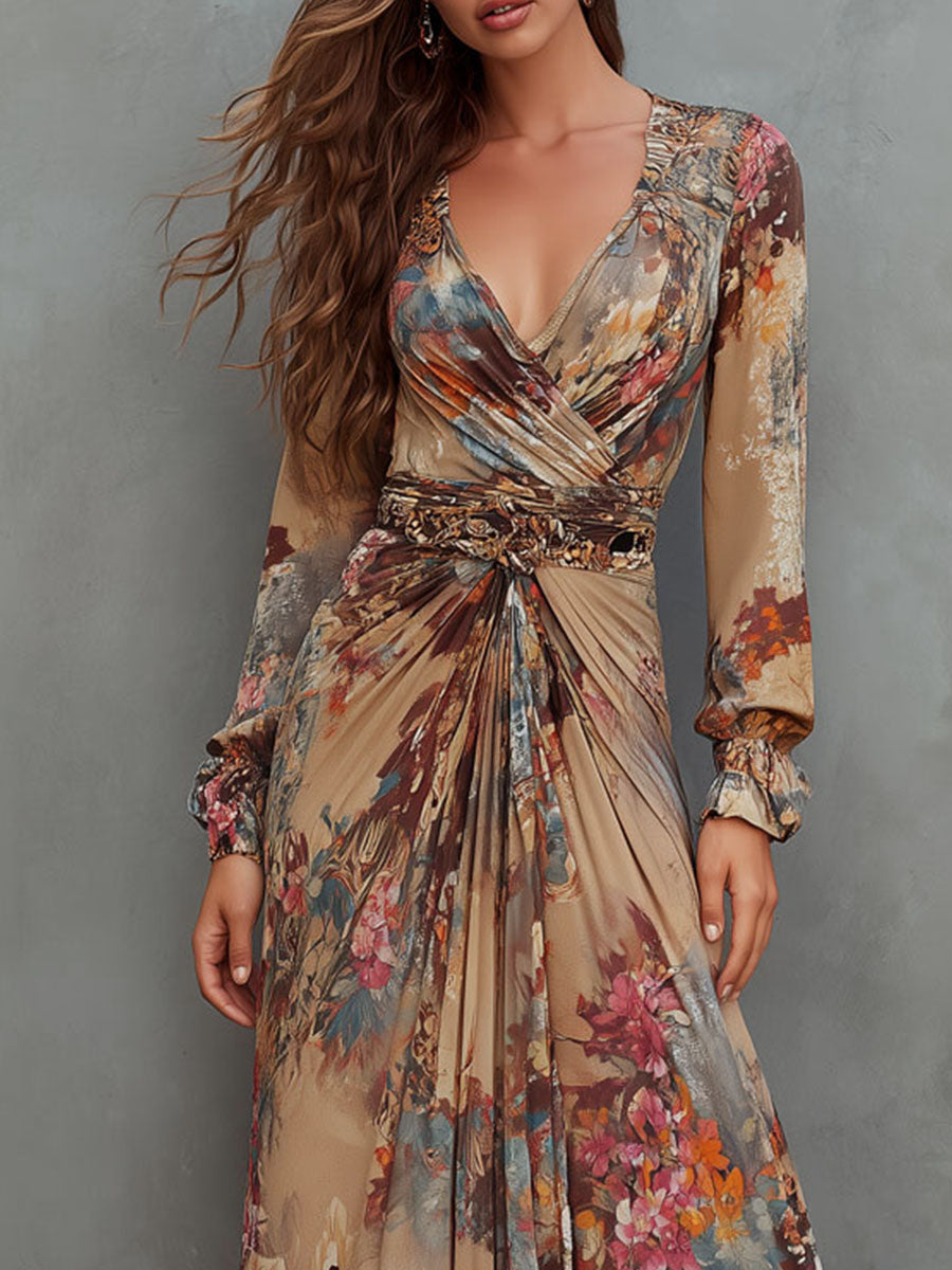 Romantic Flow Bohemian Leopard& Floral Chiffon Maxi Dress