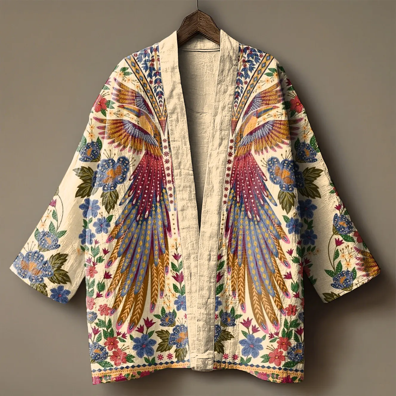 Japanese Art Print Linen Kimono Cardigan
