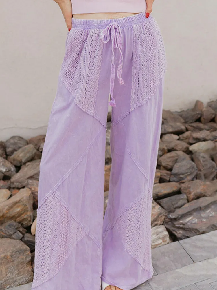 Women's Floral Lace Patchwork Embroidery Art Pants