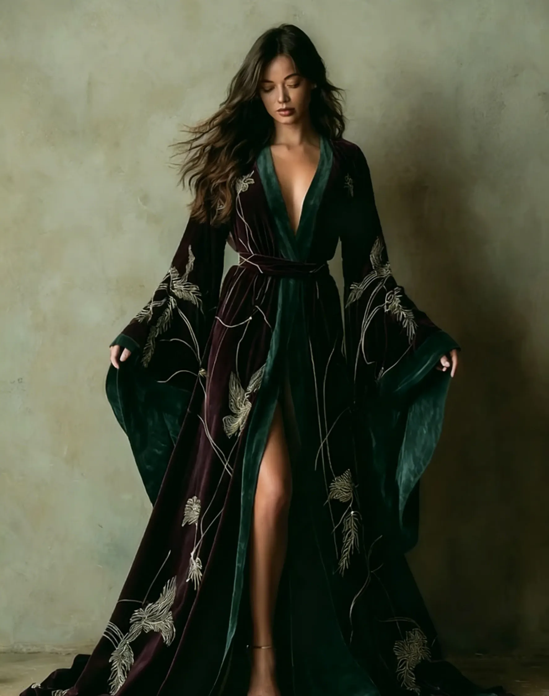 Autumn and winter elegant velvet long coat (with belt)