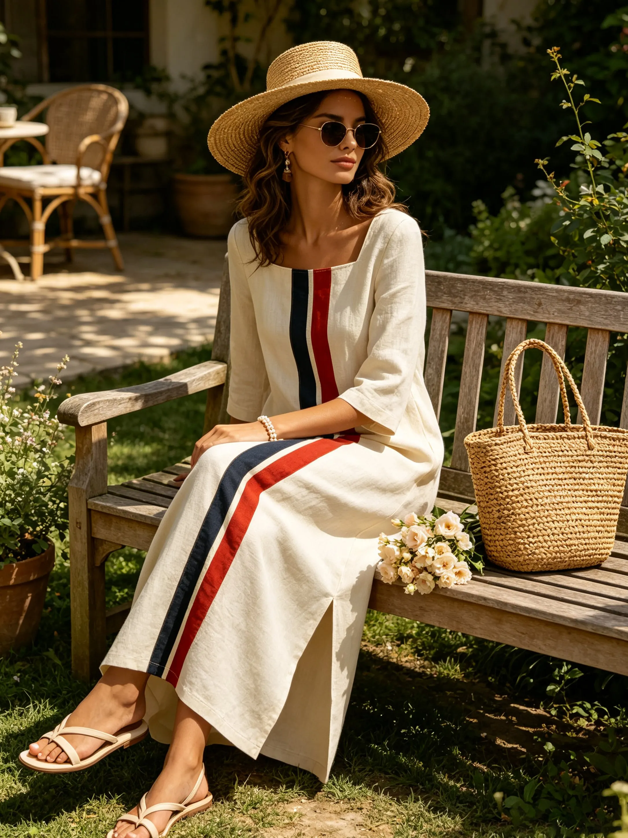 Women’s Minimalist Maxi Dress – Elegant Long-Sleeve Column Dress With Contrast Stripe Detail