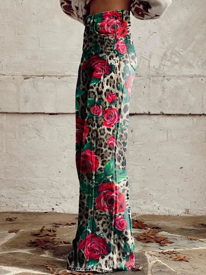 Leopard Print Casual Wide-Leg Pants