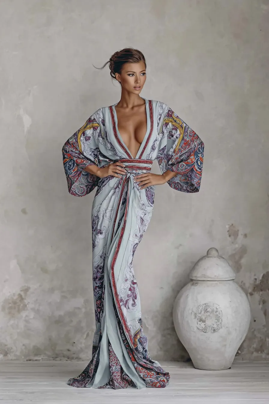Elegant Vintage Printed Robe