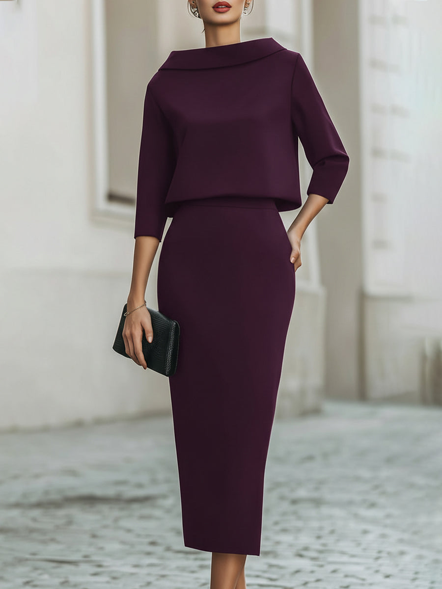 Boat Neck Top & Midi Skirt Set