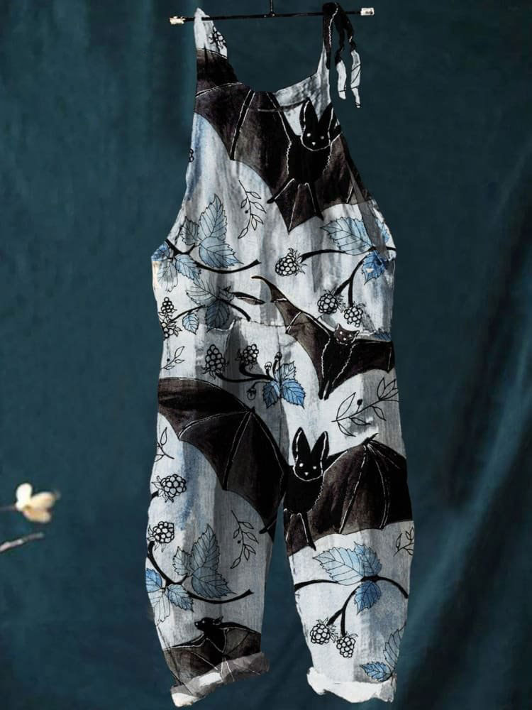Halloween Bat Art Print Casual Wide-Leg Jumpsuit