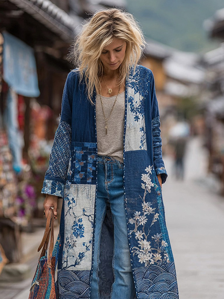 Japanese Dragon Art V-neck Kaftan