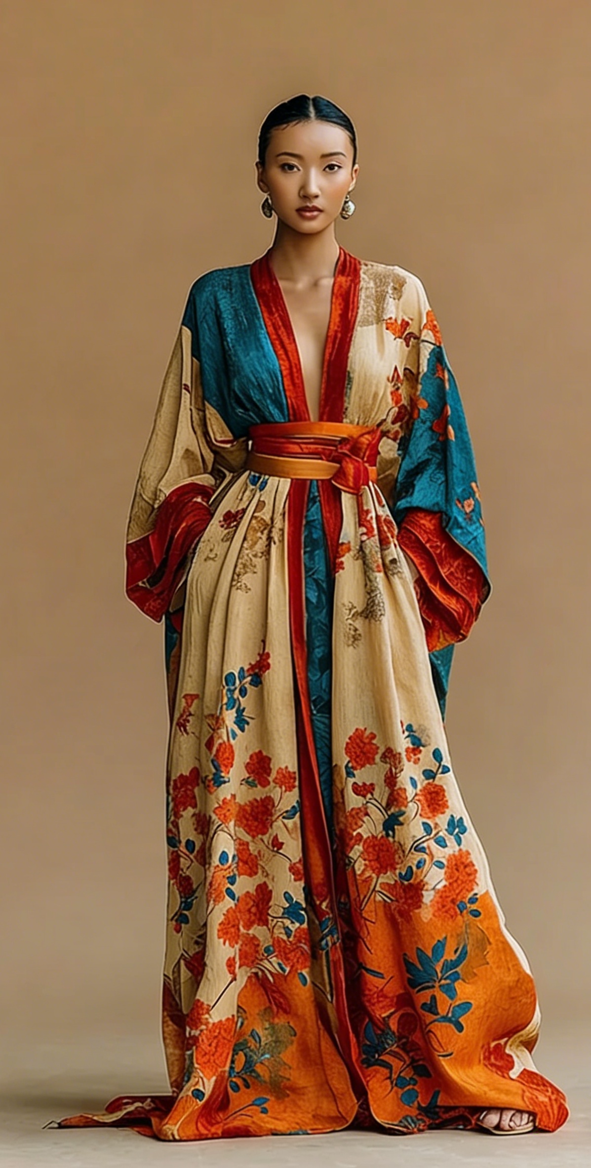 Women's Elegant Vintage Flower Art Print Robe