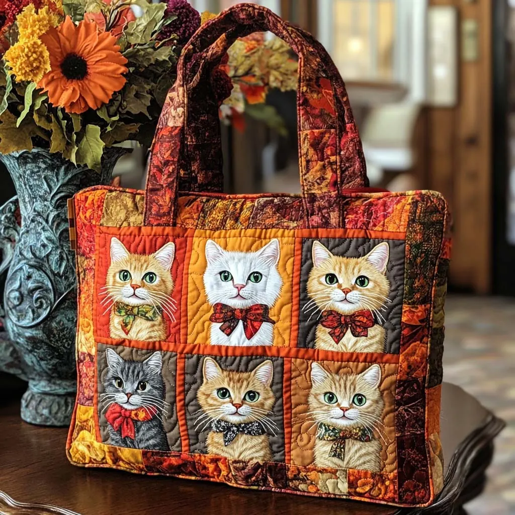 Autumn Cat Quilted Tote Bag