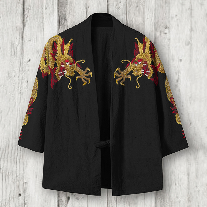 Men's Embroidery Dragon Art Blend Kimono Cardigan