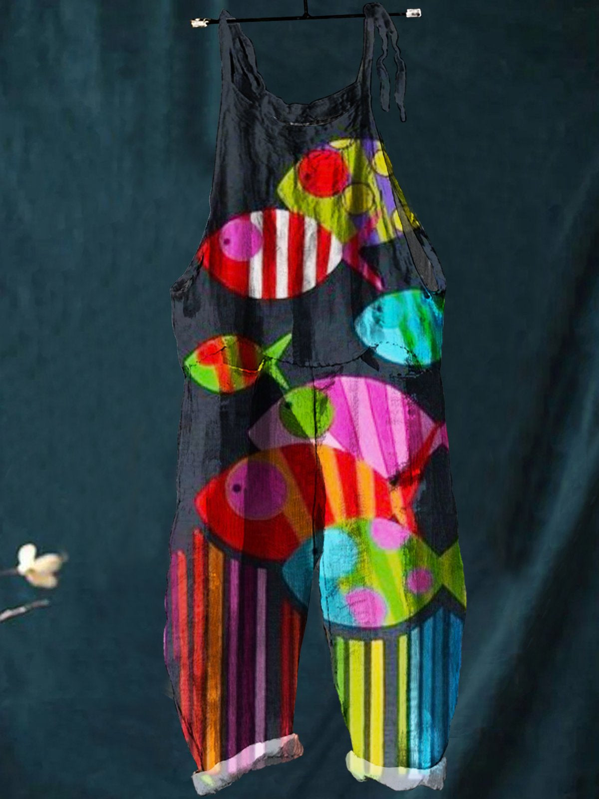 Rainbow Fish Art Print Casual Wide-Leg Jumpsuit