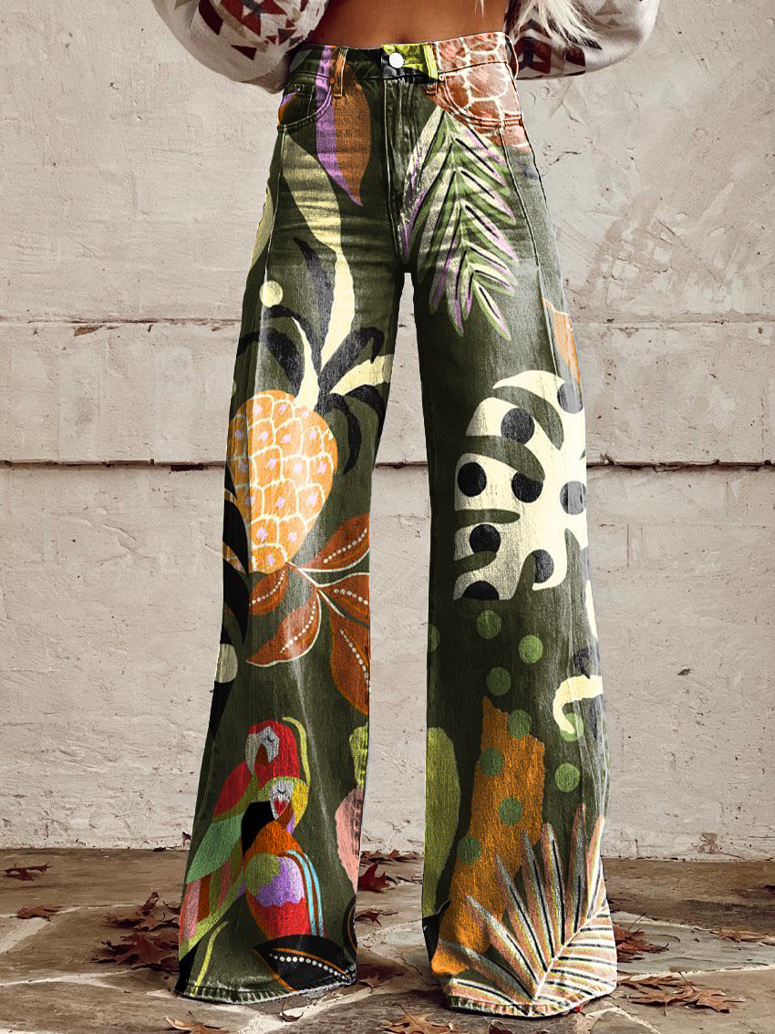 Retro Tropical Fruit Casual Wide-Leg Pants