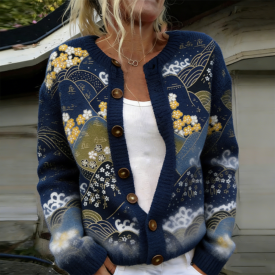 Japanese Art Style Retro Floral Ladies Sweater Cardigan