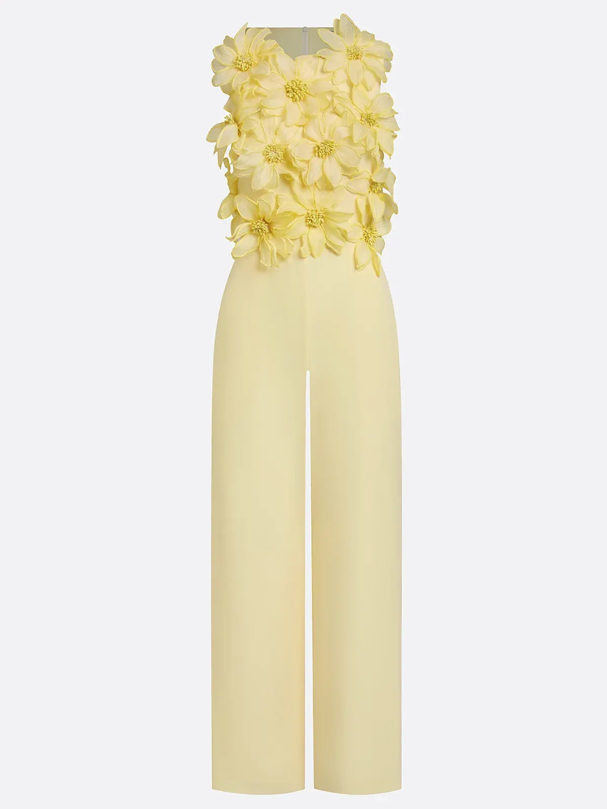 Yellow 3D Floral Crew Neck Sleeveless Elegant Jumpsuit
