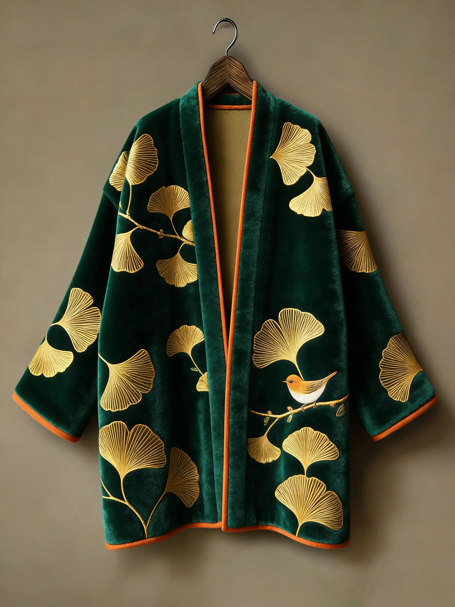 Winter warmest flannel printed and embroidered pattern kimono cardigan