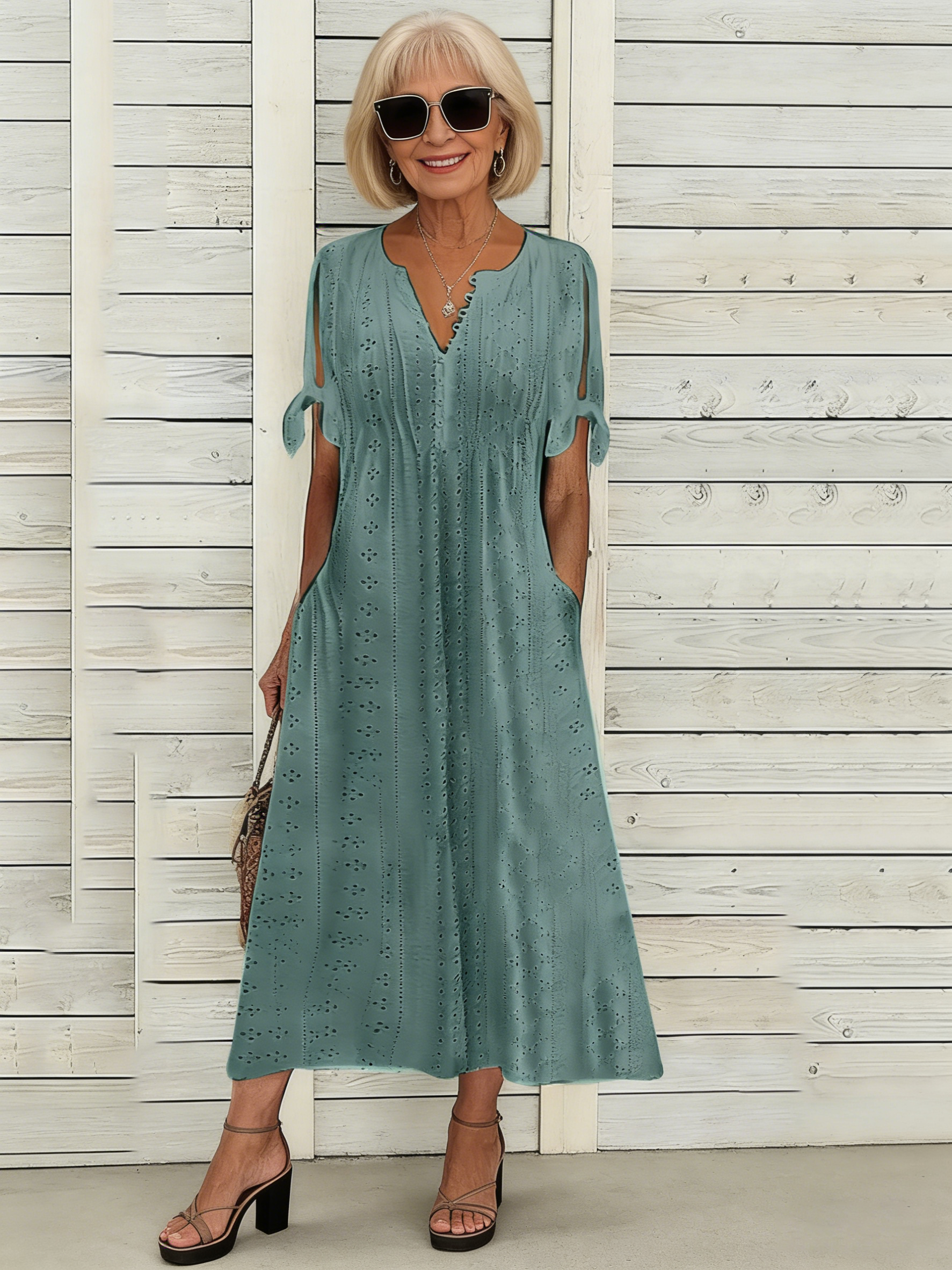 V-Neck Relaxed Midi Dress