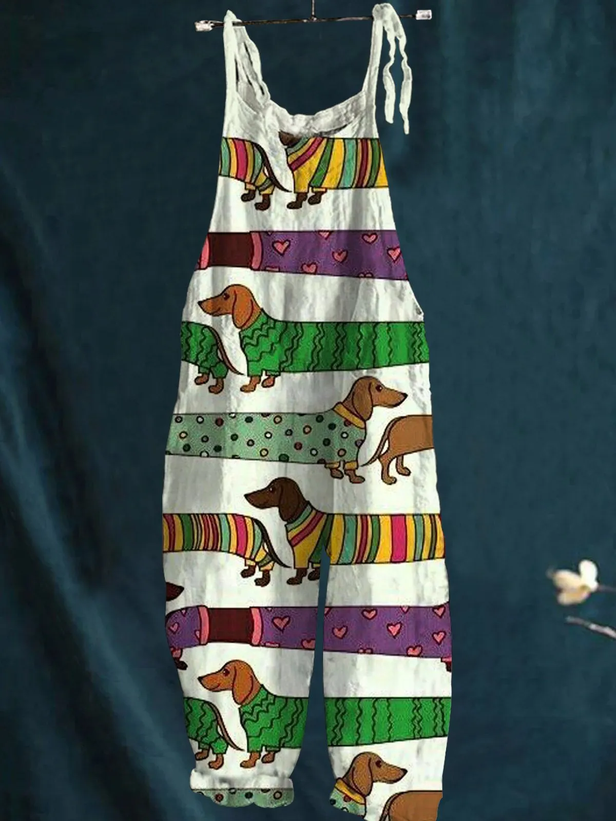 Lovely Dachshund Art Print Casual Wide-Leg Jumpsuit