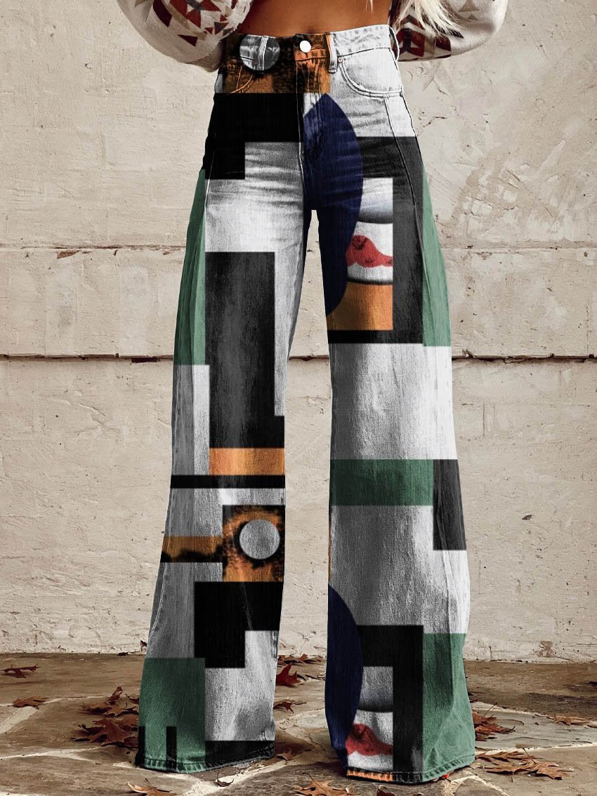 The Geometry of A Chaotic Arrangement Print Casual Wide-Leg Pants