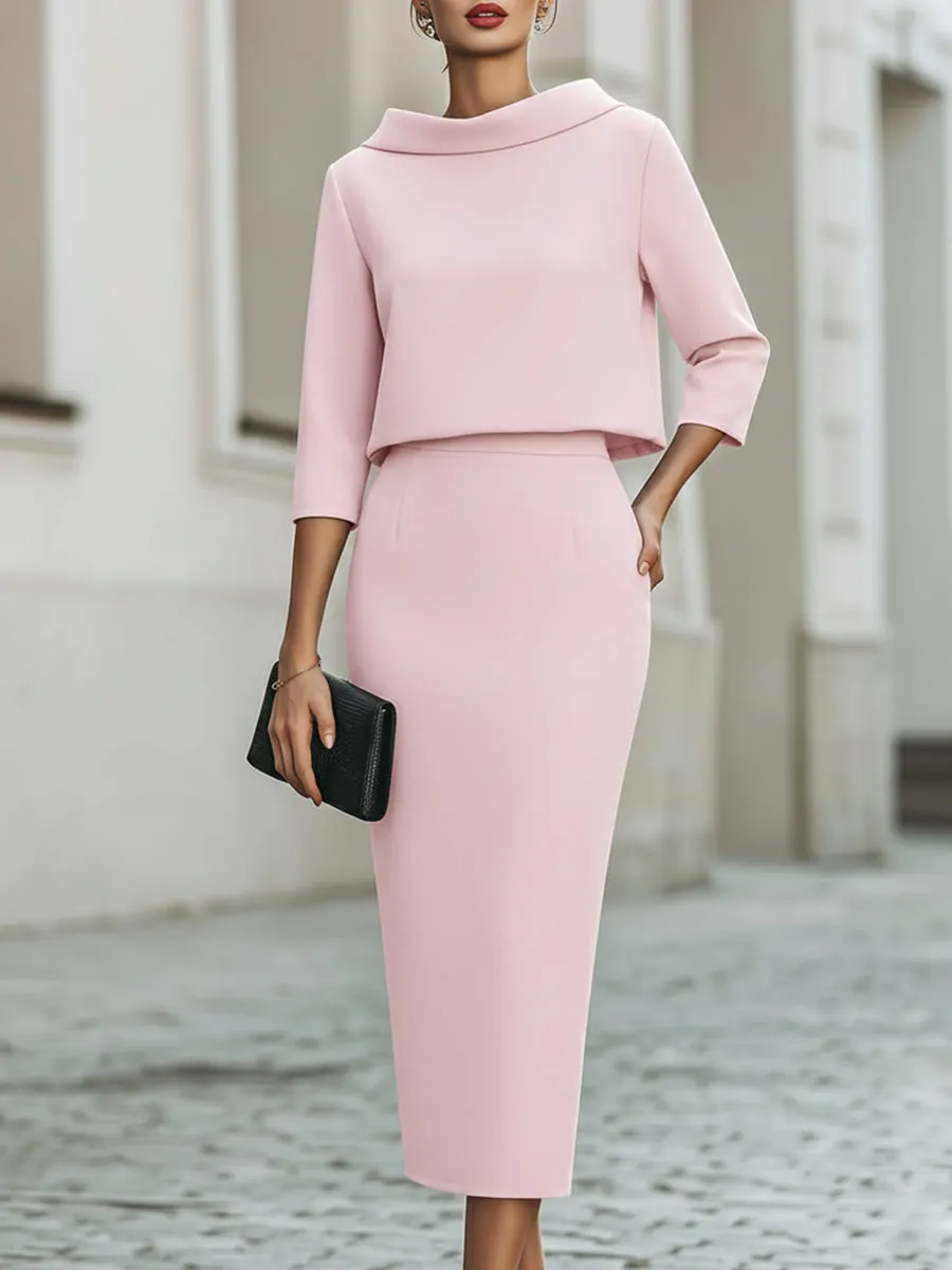 Boat Neck Top & Midi Skirt Set