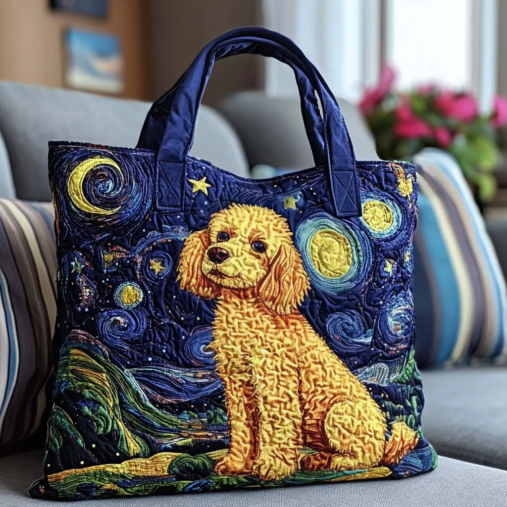 Starry Night Dog Quilted Tote Bag