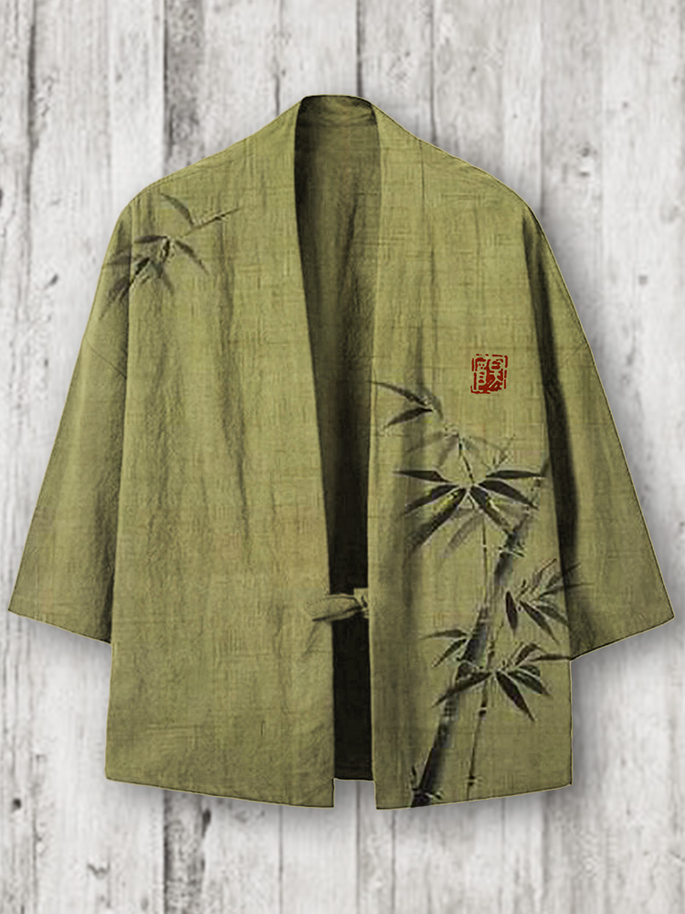 Simple Bamboo Japanese Art Linen Blend Kimono Cardigan