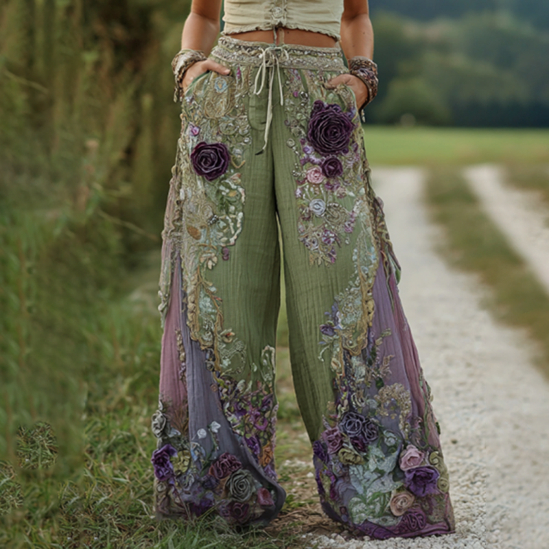 Classy Purple Lavender And Floral Embroidered Art Pants