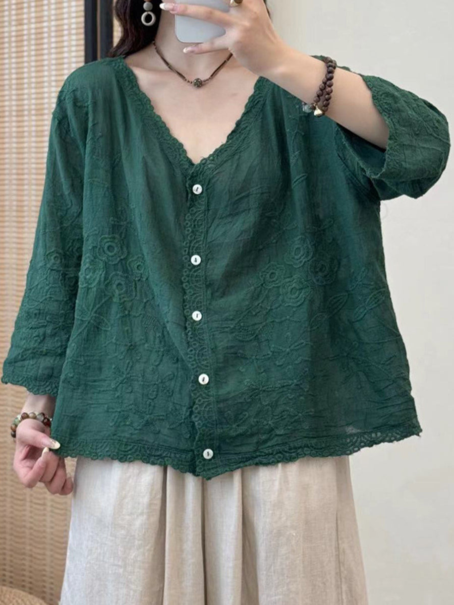 Exquisite Embroidered Loose Cotton Shirt