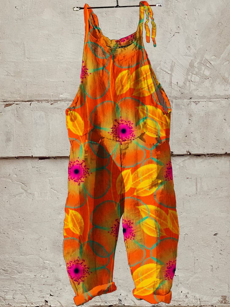 Flower Art Print Casual Wide-Leg Jumpsuit