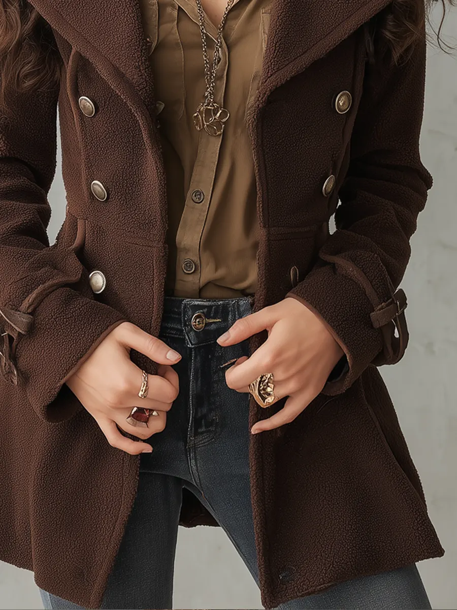 Military Style Teddy Polyester Fleece Coat