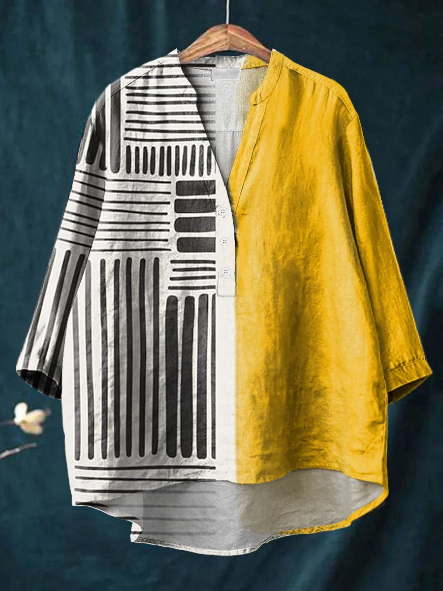 Geometric Pattern Art Print Casual Cotton & Linen Shirt