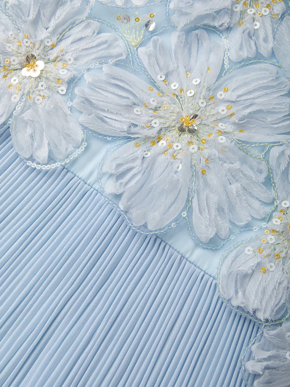 Light Blue Jacquard Chiffon Halter Neck Sleeveless A-Line Floor-length Gown