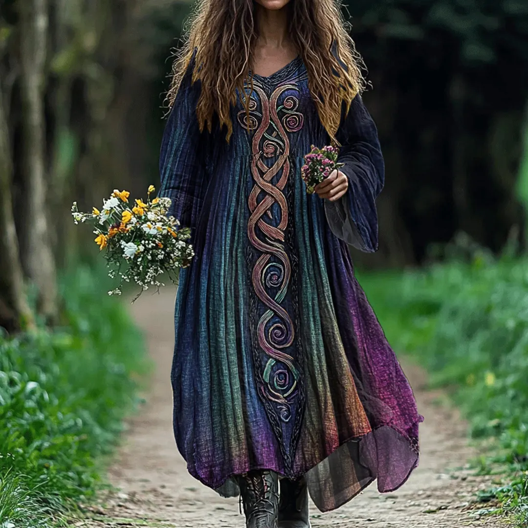 Women's Vintage Viking Celtic Gradient Art Dress