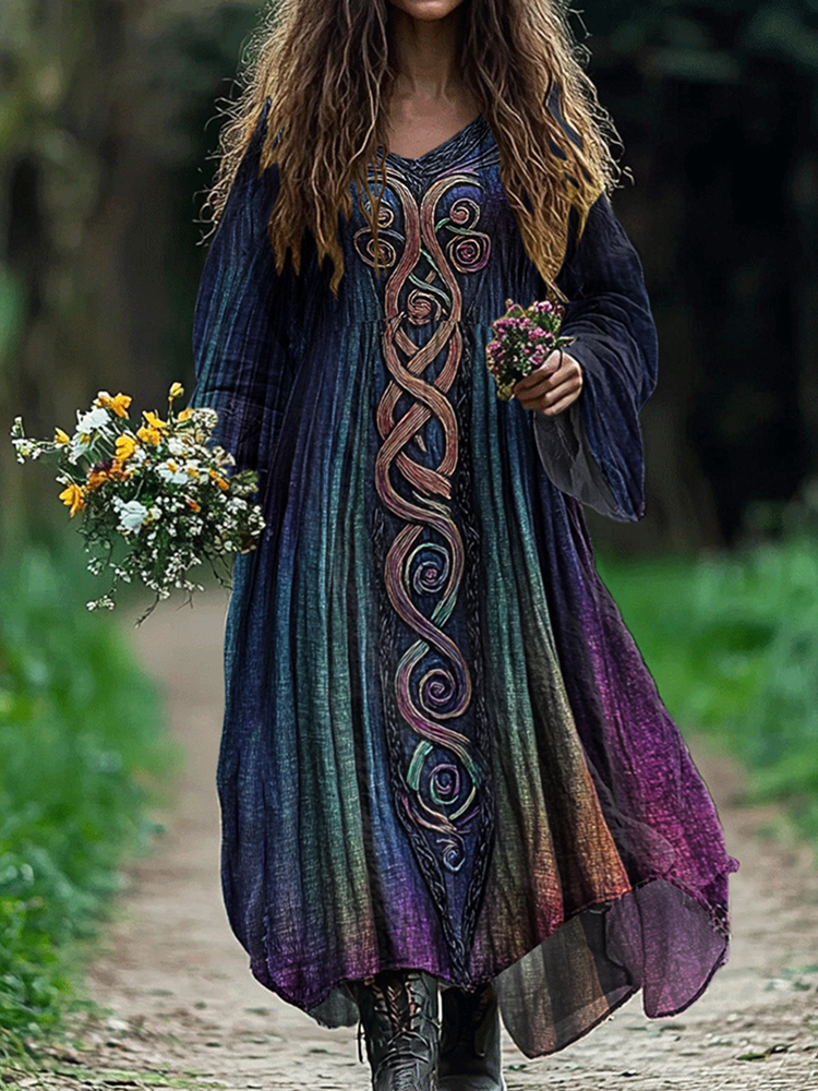 Women's Vintage Viking Celtic Gradient Art Dress