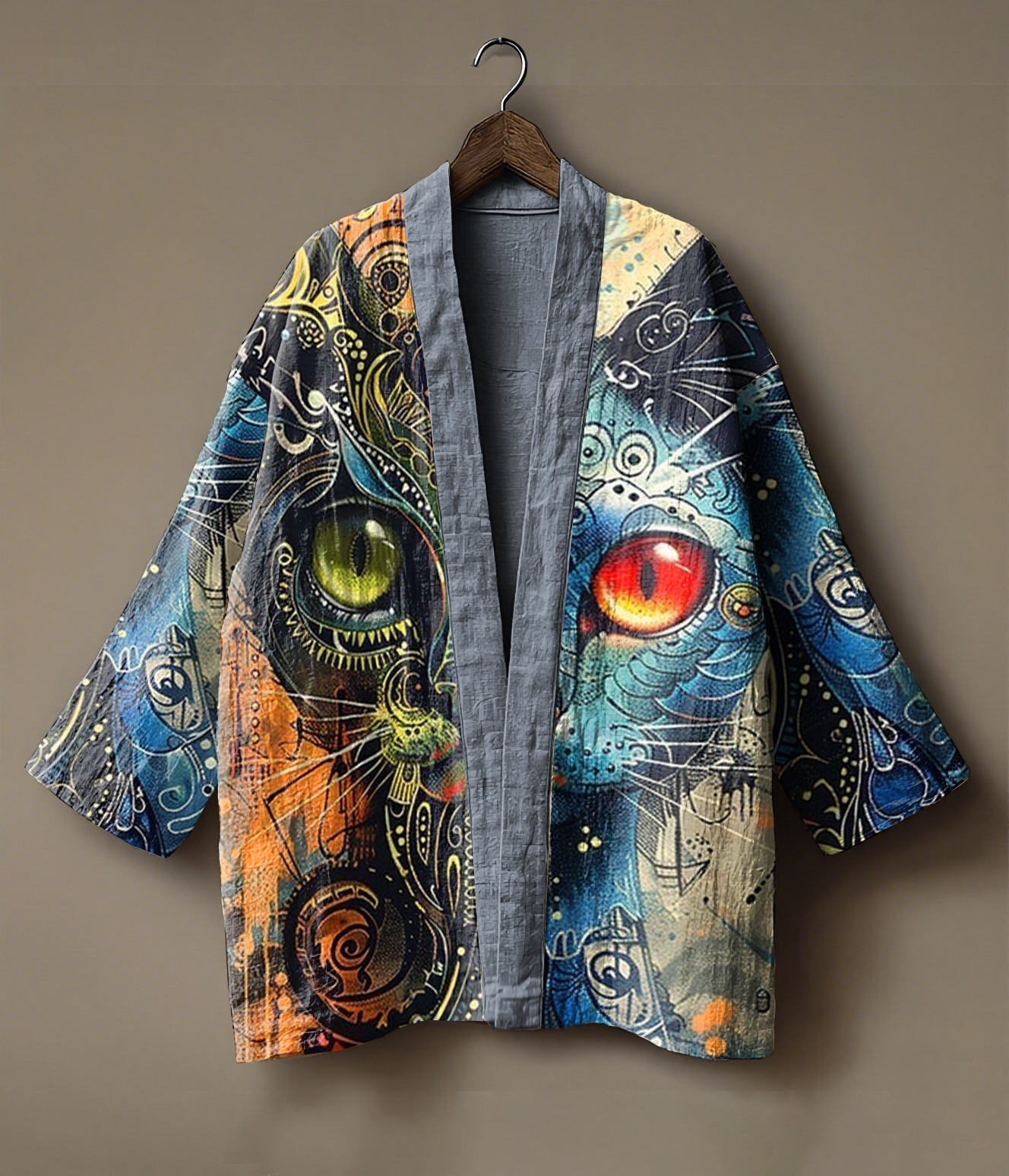 Japanese art-embroidered linen kimono cardigan